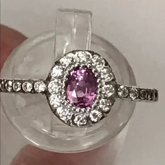 14k GENUINE Pink Sapphire & Diamond Halo Ring - Picture 8 of 15